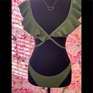 ZAFUL Ribbed Scrunch Butt Wrap Bikini Set - Camouflage Green